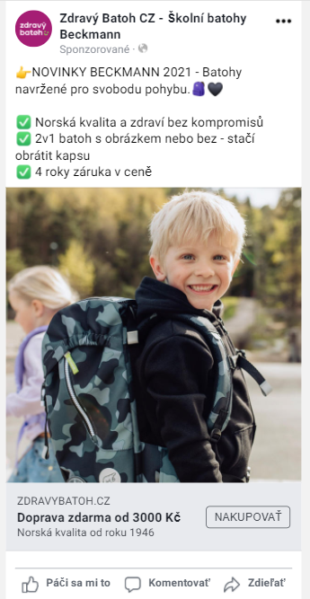 Ukázka konverzní kampaně na Facebooku